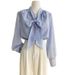 Women's Chiffon Blouse Bow Tie Spring Loose Fit Lantern Sleeve Long Sleeve Top Versatile Elegant Fashion England Style_ecoleips.com
