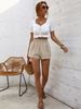 Aria Basics Aria Basics 2025 European And American Cross-border Women's Shorts, Fashionable Elastic High-waisted A-line Pocket Wide-leg_ecoleips.com