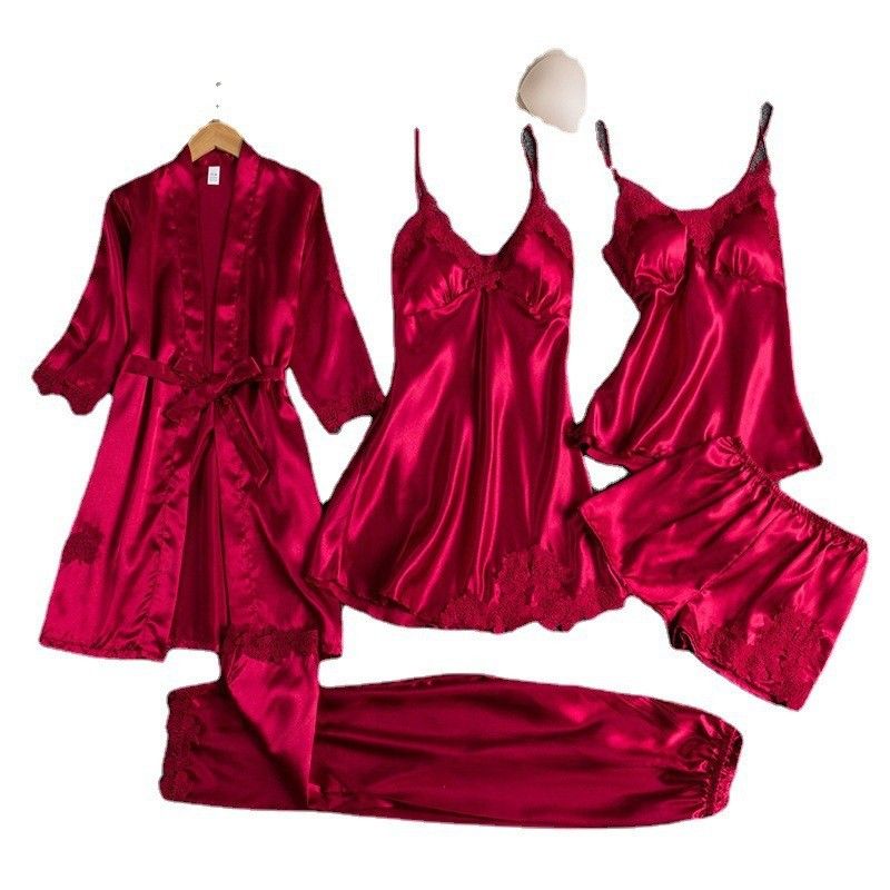 Silky Seduction 5-Piece Set – Satin-Like Sleepwear For Women (S-XXXL)_ecoleips.com