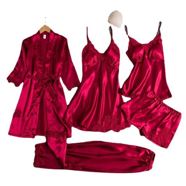 Silky Seduction 5-Piece Set – Satin-Like Sleepwear For Women (S-XXXL)_ecoleips.com
