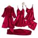Silky Seduction 5-Piece Set – Satin-Like Sleepwear For Women (S-XXXL)_ecoleips.com