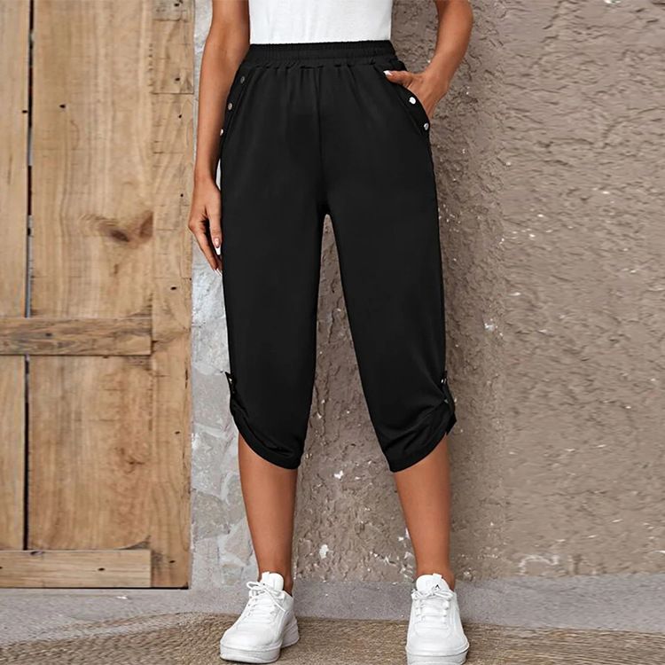 K New Fashionable And Casual Seven Point Elastic Pants For Women_ecoleips.com