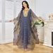 Women's Muslim Robe Fashion Embroidery Beaded Neck Flower Swing Two-piece Dress_ecoleips.com