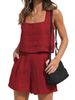 Verve 2024 New Women's 2-Piece Casual Set Square Neck Shorts Sleeveless Top Vest_ecoleips.com