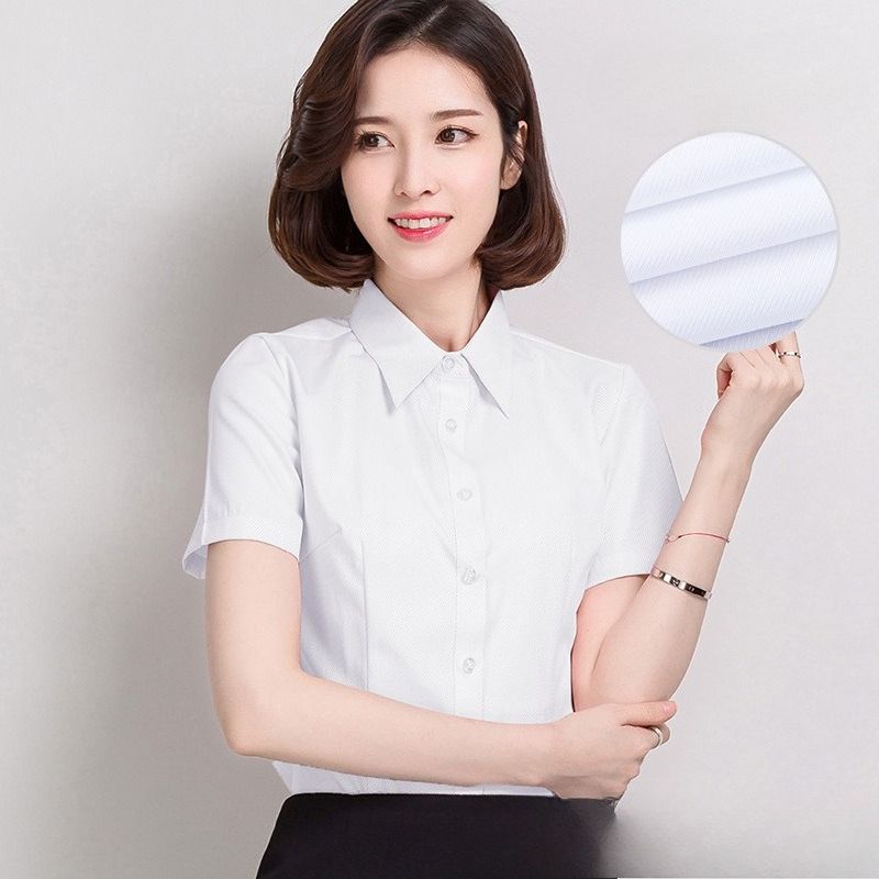 Spring White Shirt Women's Long-sleeved Overalls Dress Korean Version Top Professional Women's Short-sleeved Shirt OL_ecoleips.com