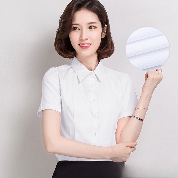 Spring White Shirt Women's Long-sleeved Overalls Dress Korean Version Top Professional Women's Short-sleeved Shirt OL_ecoleips.com