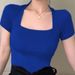 Square Collar Short-sleeved T-shirt Women's Summer Tight Big Neckline Exposed Collarbone French Retro Sexy Half-sleeved Top_ecoleips.com