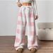 Women's Plaid Print Casual Wide-Leg Pants With Tie Waist - Soft Polyester Fabric, Comfortable & Stylish For Autumn & Winter_ecoleips.com