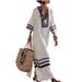 Kaftan Long Dress for Women Cross Border Digital Print Collar Three Quarter Sleeve Long Patch Pocket Style_ecoleips.com