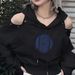 Women's Clothing Hip Hop Style Starry Sky Pattern Long Sleeved Hooded Sweatshirt_ecoleips.com
