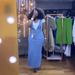 Women's Denim Two Piece Set Style Round Neck Short Sleeved T-Shirt Deep V Neck Waist Cinching Midi Skirt With Slit_ecoleips.com