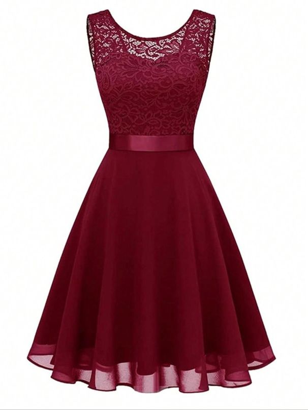 European And American Cross-border Spring/summer New Sleeveless Elegant Lace Hepburn Patchwork Dress_ecoleips.com