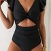 Women's Clothing Swimsuit Ruffled Conservative One Piece Swimsuit Chest Cross Hollow Swimsuit Solid Color Backless Swimsuit Female_ecoleips.com