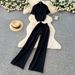 Women's Slim Fit Two Piece Set Summer Commuter Friendly High Waisted Top With Short Sleeves And Slightly Flared Pants Versatile Fashionable Suit_ecoleips.com
