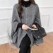 Elegant Batwing Sleeve Wool Cape Coat - Oversized Poncho Style For Women, Autumn Winter Fashion, Casual Loose Fit, Pure Color & Checkered Patterns_ecoleips.com