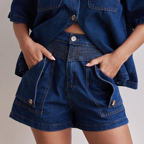 2025 Summer Cross-Border European And American Women's Fashion Casual Retro Loose Shirt Shorts Set Denim Women_ecoleips.com