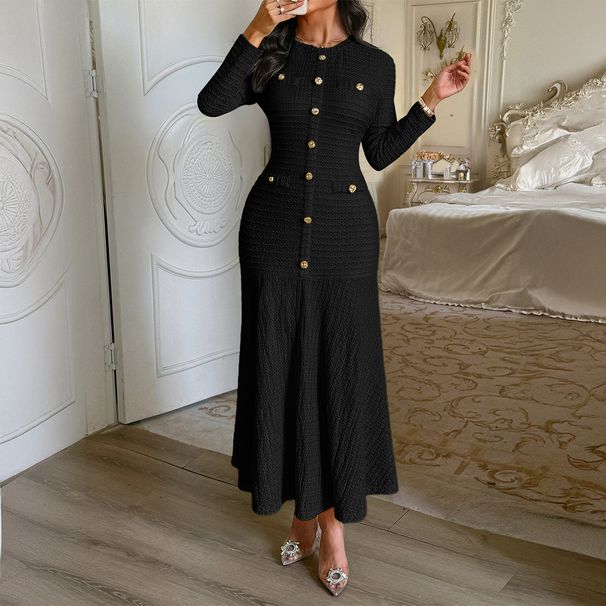 Diyun European And American Elegant Style Short Sleeve Solid Color Long Dress Women's Clothing 2025 Autumn_ecoleips.com