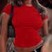 Voya Women's Big Red Pure Desire Style T-shirt Spring/Summer New Fashion Versatile Top_ecoleips.com