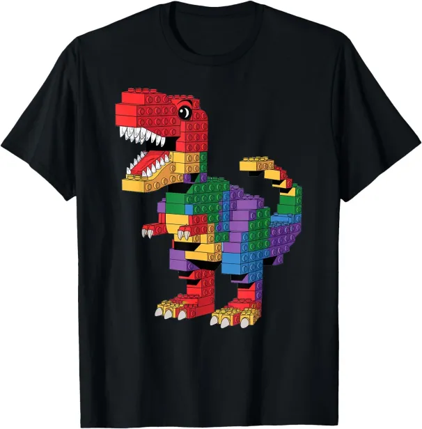 Women's T-Shirts Master Builder Men Boys Kids Building Bricks Dinosaur T-Rex T-Shirt_ecoleips.com