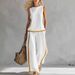Women's Summer Casual Fashion Color Block Wide Leg Pants Set Sleeveless Two Piece Set European And American Style Trendy Cross Border_ecoleips.com