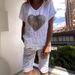 Women's Clothing Summer Casual Fashion Loose Love Sequins Decorated Cotton And Linen Suit_ecoleips.com