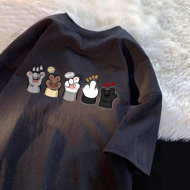 Men's/Women's Cute Cat Paw Print T Shirt Oversized Short Sleeve Casual Funny Graphic Tee For Summer_ecoleips.com