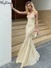 Hugcitar V Neck Solid Halter Backless Tie Flowers Patchwork Lace Sexy Maxi Dress Summer Women Fashion Clothes Festival Party_ecoleips.com