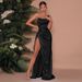 Women's Clothing Summer New Sexy Dress Temperament One Shoulder Fishbone Side Slit Dress Satin Long Skirt_ecoleips.com