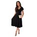 Women's Clothing Sexy V Neck Solid Color Short Sleeved Mid Length Dress_ecoleips.com
