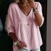 Voya New Women's Clothing Style Casual Seven Quarter Sleeve Lace V-neck Pullover With Multi-color Women's Top Lining Available In Multiple Colors_ecoleips.com