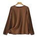 Women's Pleated Long Sleeve Shirt Spring Autumn American Style Casual Elegant Fashion Round Neck Retro Solid Color Top_ecoleips.com