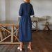 plus Size Women's Denim Stand Collar Button Dress Long Sleeve England Style Fashion for Summer Spring/Autumn_ecoleips.com