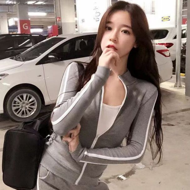 Casual Sports Pants With Side Stripes, Zippered Half-high Collar Sweatshirt Women, Long-sleeved, Slim-fit, Suitable_ecoleips.com