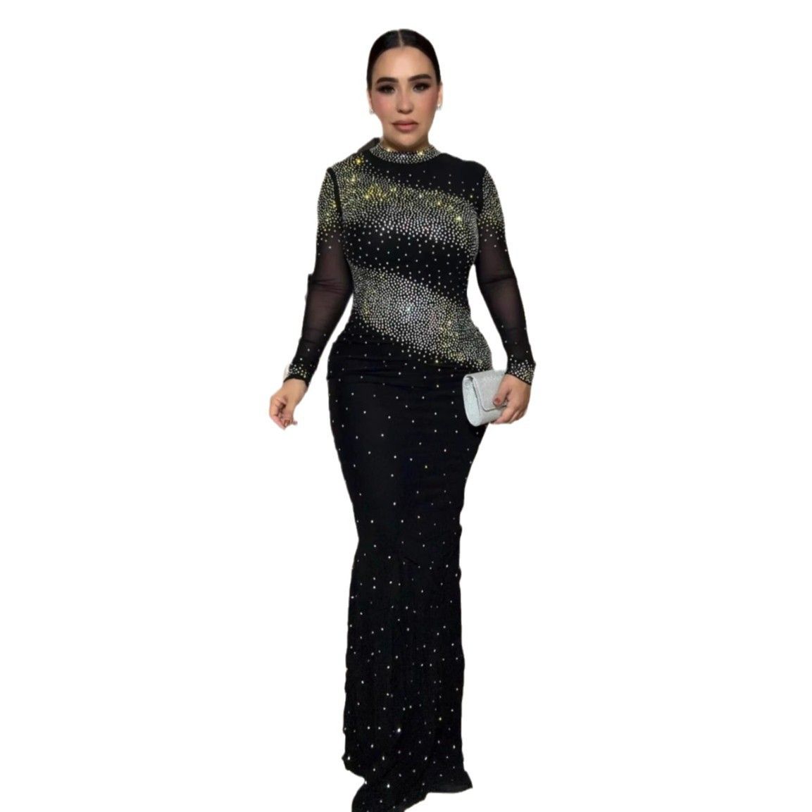 Women's Clothing Hot Diamond Backless Elastic Hip Wrapped See Through Dress_ecoleips.com