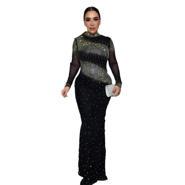 Women's Clothing Hot Diamond Backless Elastic Hip Wrapped See Through Dress_ecoleips.com