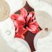 Women's Floral Print Halter One-Piece Swimsuit – Backless & Elegant Cut (S-L, Scarlet Red)_ecoleips.com