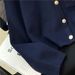 Women's Clothing French-Inspired Detachable Collar Knit Cardigan – Embroidered Lettering, Neck & Oversized Fit, Warm Wool Blend For Women (Navy)_ecoleips.com