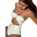 Women's Clothing Drawstring Hollow Solid Color Rose Sling One Piece Swimsuit Bikini_ecoleips.com