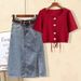 Women's Clothing Summer Fashion Age Reducing Outfit For Women New Style Drawstring Shirt Top Slit Denim Skirt Two Piece Suit_ecoleips.com