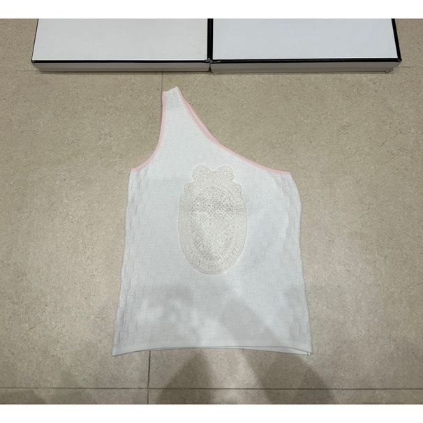 Trendy Brand Knitted D-Brand Letter Print Asymmetrical Shoulder Sleeveless Pullover Tank Slimming And Versatile Women's_ecoleips.com