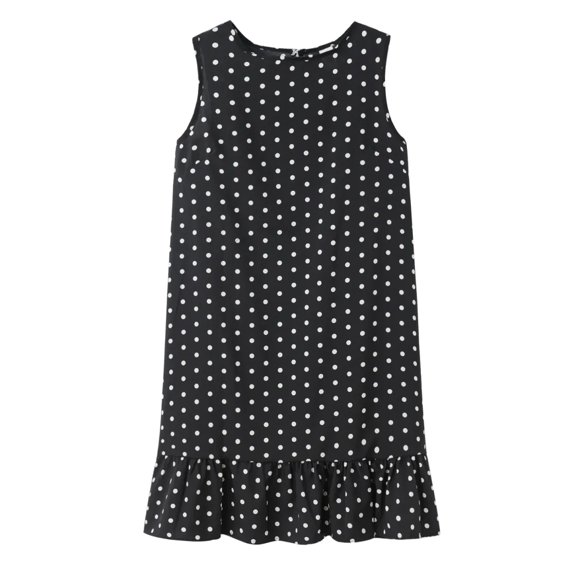 Ruffled Polka Dot Dress For Women, Sleeveless, Round Neck, Loose Hem, New_ecoleips.com