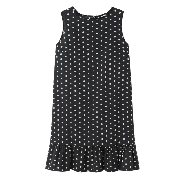 Ruffled Polka Dot Dress For Women, Sleeveless, Round Neck, Loose Hem, New_ecoleips.com