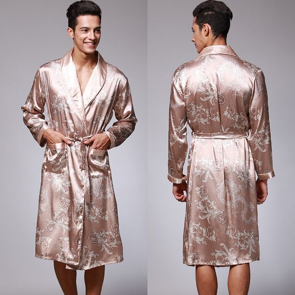 Women's Clothing Silk Ice Silk Pajamas Summer Three Piece Suit Long Sleeved Men's Nightgown Bathrobe Home Clothes_ecoleips.com