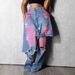 Women's Double Waist Layered Denim Jeans Pink Gradient Distressed Wide Leg Pants Streetwear Casual Ripped Jeans For Daily & Party_ecoleips.com
