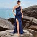 Women's Clothing Fashion One Shoulder Ruffled Slim Fitting Slit Dress Sexy Goddess Temperament High End Party Evening Dress_ecoleips.com