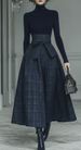 Women's Elegant Patchwork Plaid Dress Long Sleeved Solid Color Spring Autumn New_ecoleips.com