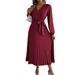 2026 Spring/Summer Elegant V-neck Buttoned Tie-Waist Pleated Long Dress Women's Clothing_ecoleips.com