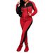 Women's Color Block Zip Up Hooded Sweatshirt Set Style Spring Autumn Fashion Two Piece Set_ecoleips.com