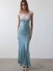 JULISSA MO Patchwork Sexy See Through Lace Women Maxi Dress Blue Square Collar Evening Dress Spring Slim Elegant Party Clubwear_ecoleips.com