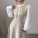 Elegant Slim-Fit Winter Dress For Women - High Waist Long Sleeve Bodycon Dress With Color Blocking Detail, Semi-High Neck Office Dress (White, S-Xxl)_ecoleips.com